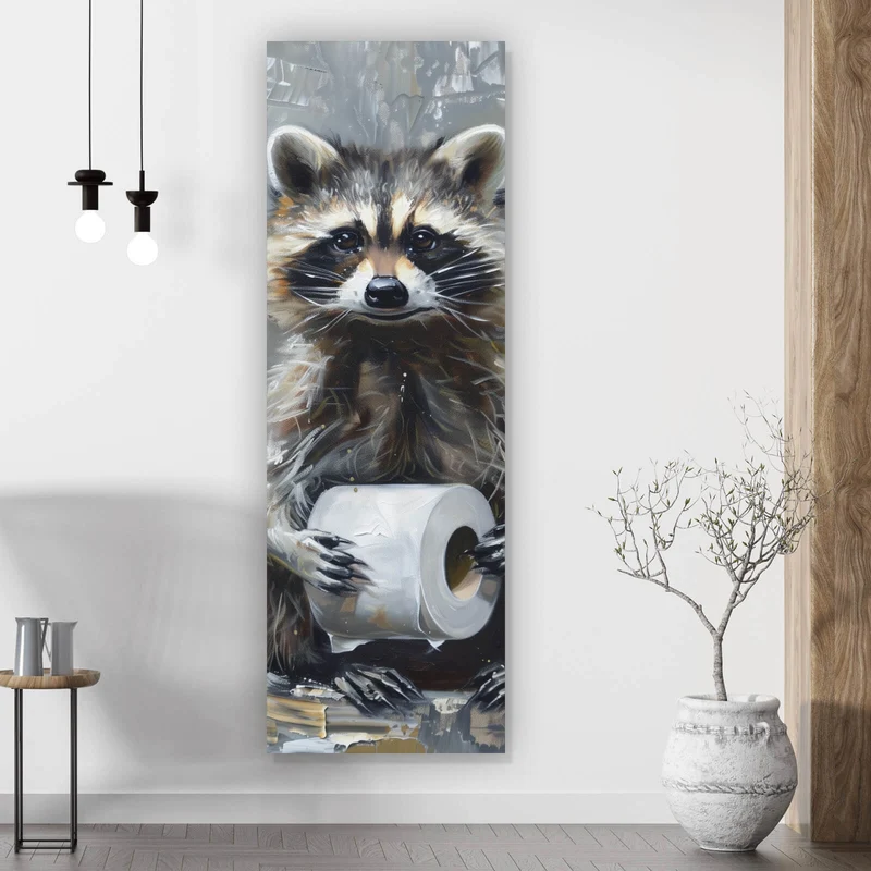 Poster Waschbär mit Toilettenpapier Panorama Hoch