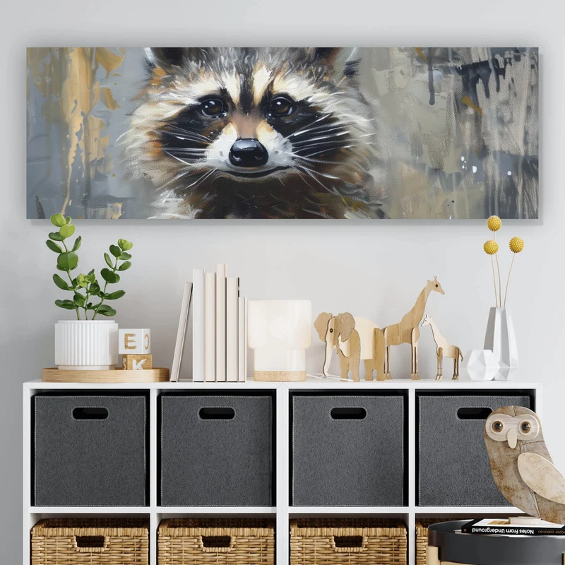 Aluminiumbild gebürstet Waschbär mit Toilettenpapier Panorama