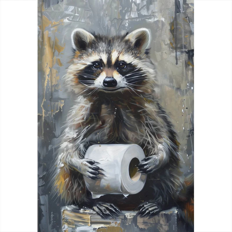 Spannrahmenbild Waschbär mit Toilettenpapier Hochformat