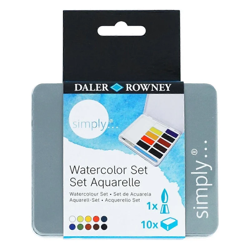 DALER ROWNEY Simply акварелен комплект от 10 половин ванички с четка
