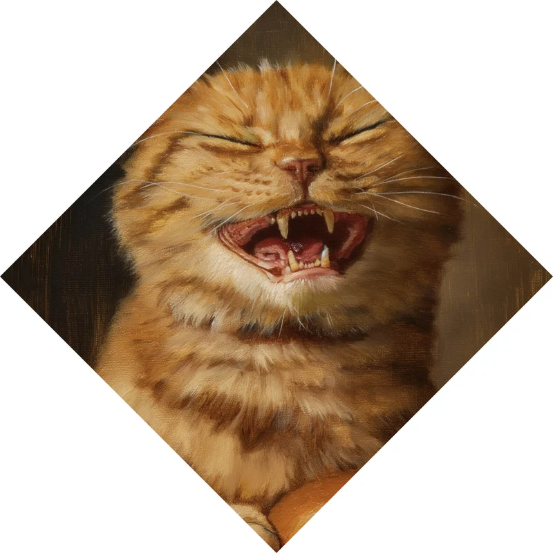 Spannrahmenbild Katze mit Burger Zeichenstil Raute