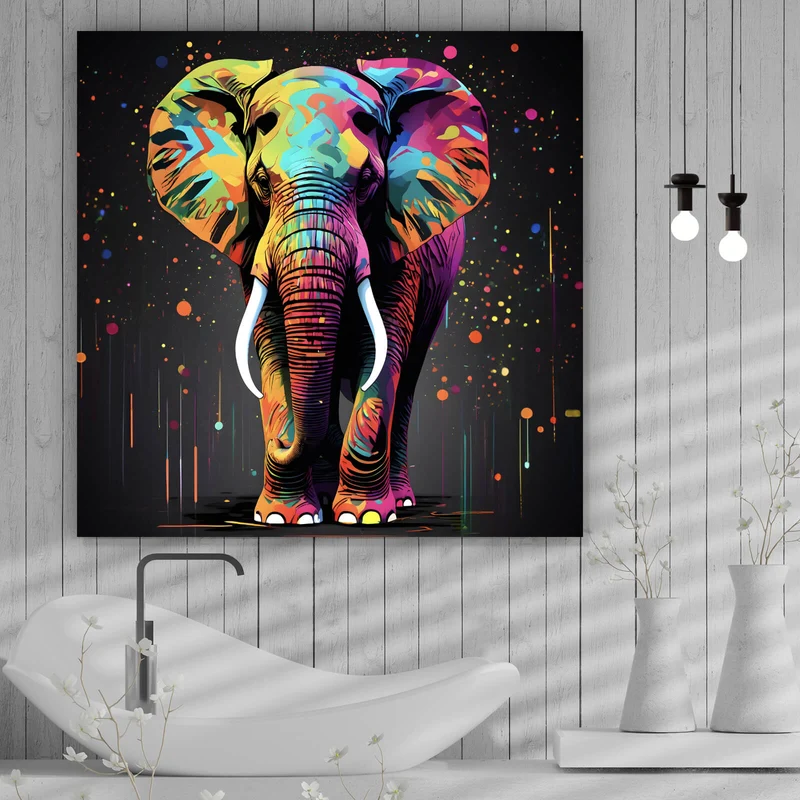 Acrylglasbild Farbenfroher Elefant Neon Abstrakt Quadrat