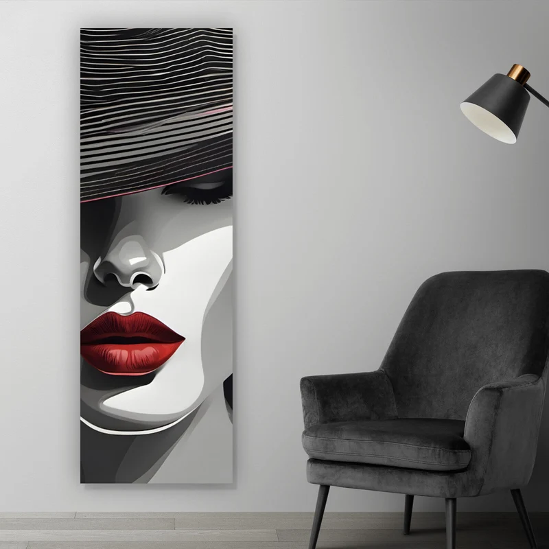 Aluminiumbild gebürstet Elegantes Frauengesicht Grafikdesign Panorama Hoch