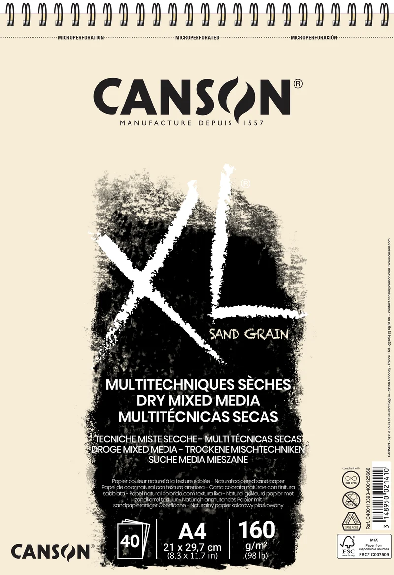Canson XL Touch blok za pastel Natural 160 g/m² 40 listova A4 spiralni uvez