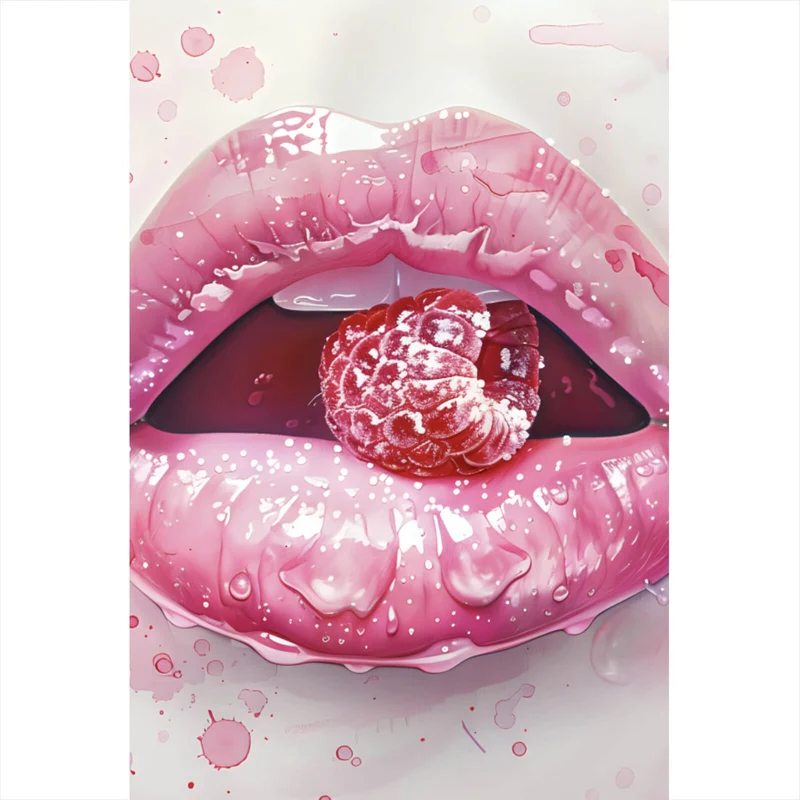 Poster Rosa Lippen mit Früchten Hochformat