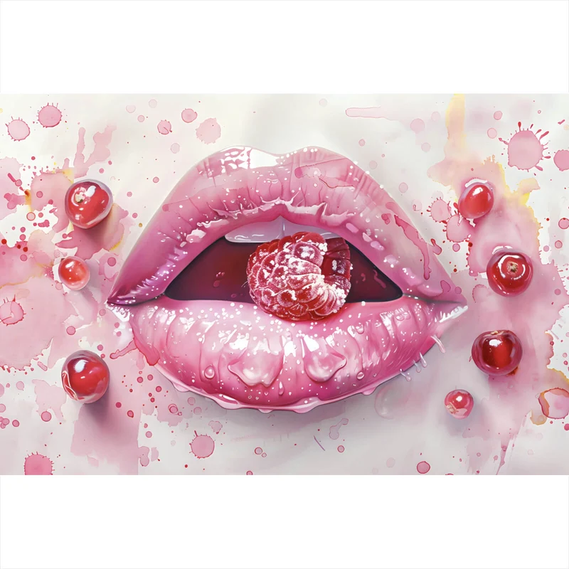 Poster Rosa Lippen mit Früchten Querformat