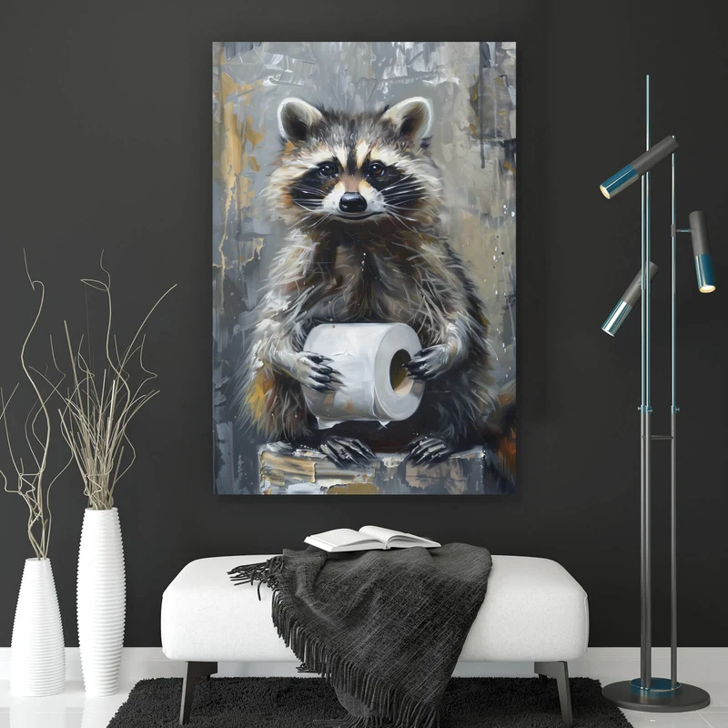 Poster Waschbär mit Toilettenpapier Hochformat
