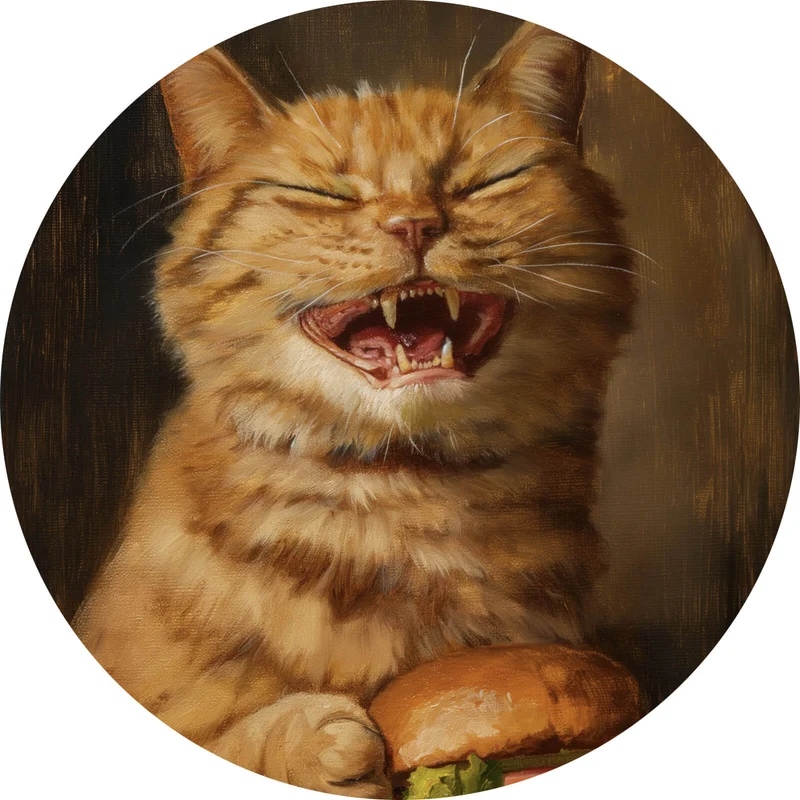 Aluminiumbild Katze mit Burger Zeichenstil Kreis