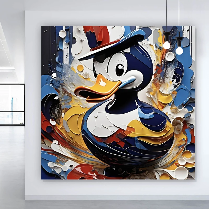 Poster Bunte Ente mit Hut Abstrakt Quadrat