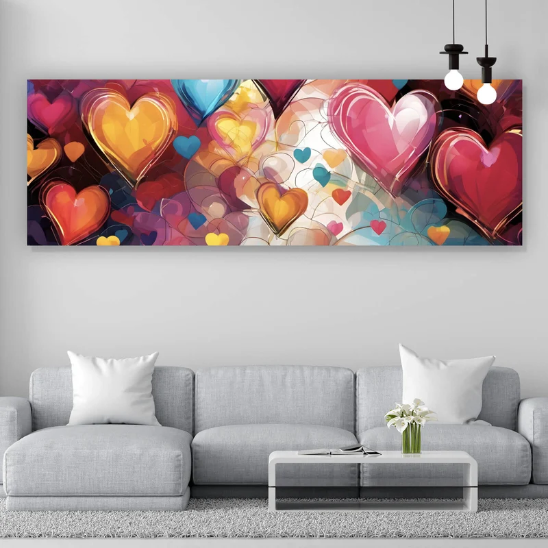 Poster Farbenfrohe Herzen Collage Panorama