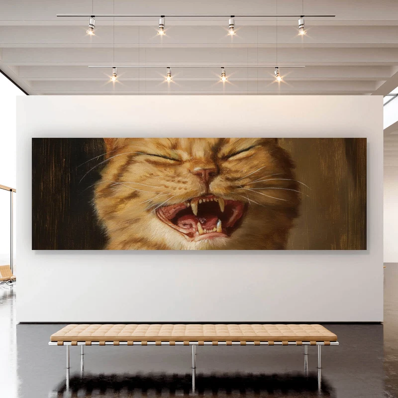 Acrylglasbild Katze mit Burger Zeichenstil Panorama
