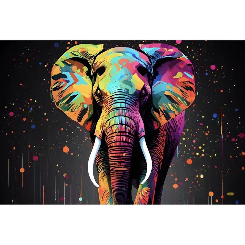 Acrylglasbild Farbenfroher Elefant Neon Abstrakt Querformat