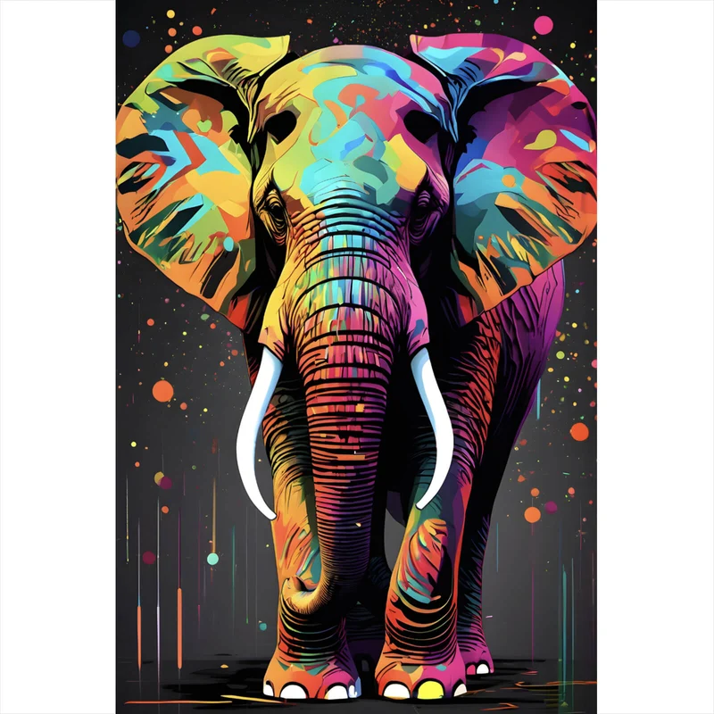 Aluminiumbild gebürstet Farbenfroher Elefant Neon Abstrakt Hochformat