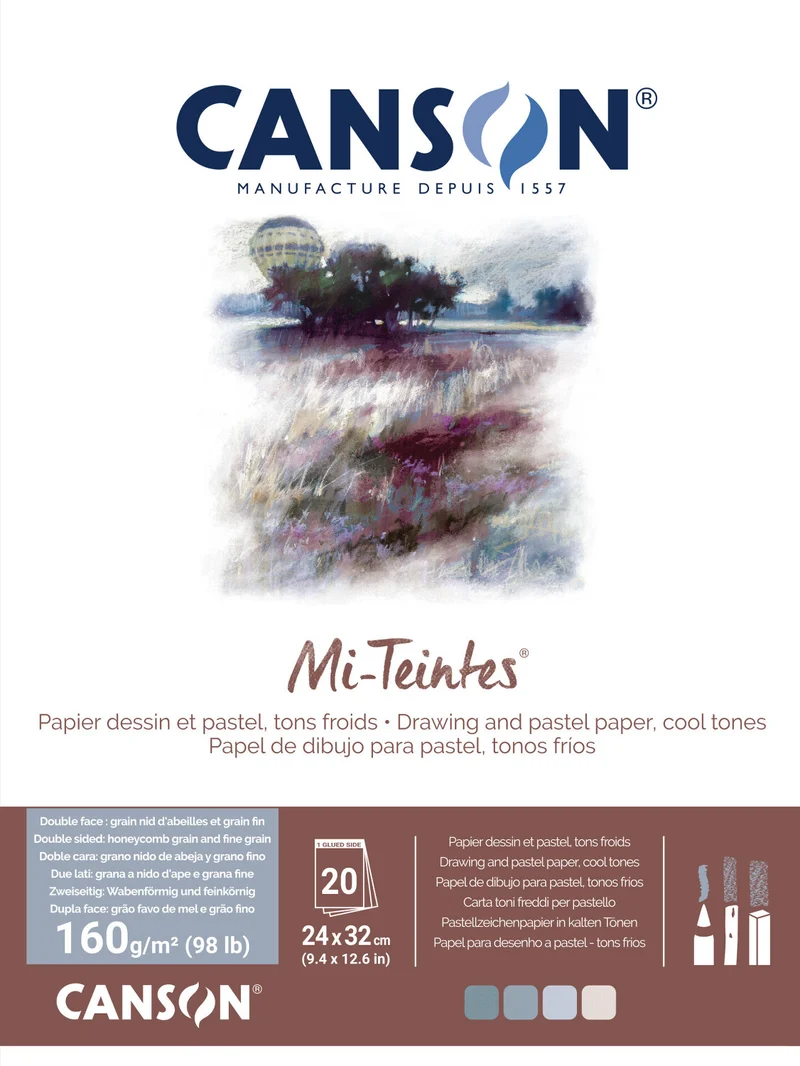 Lepený blok na pastel CANSON Mi-Teintes 160 g/m² 20 listov – 24 x 32 cm, sivá a modrá