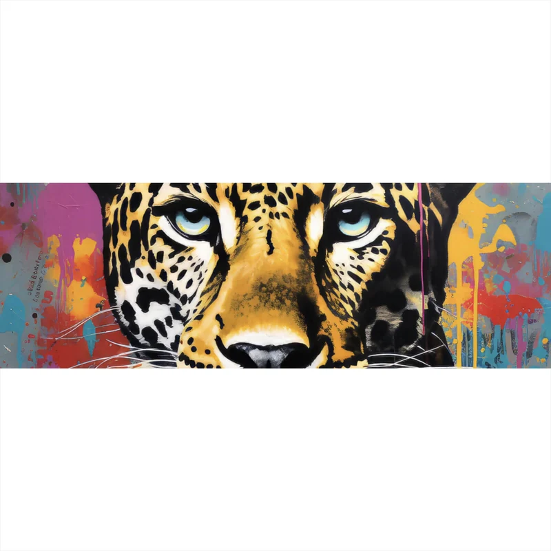 Acrylglasbild Buntes Graffiti eines Leoparden Portrait Panorama