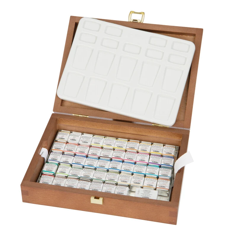 Drevený akvarelový box Schmincke HORADAM – 48 × 1/2 panvičky