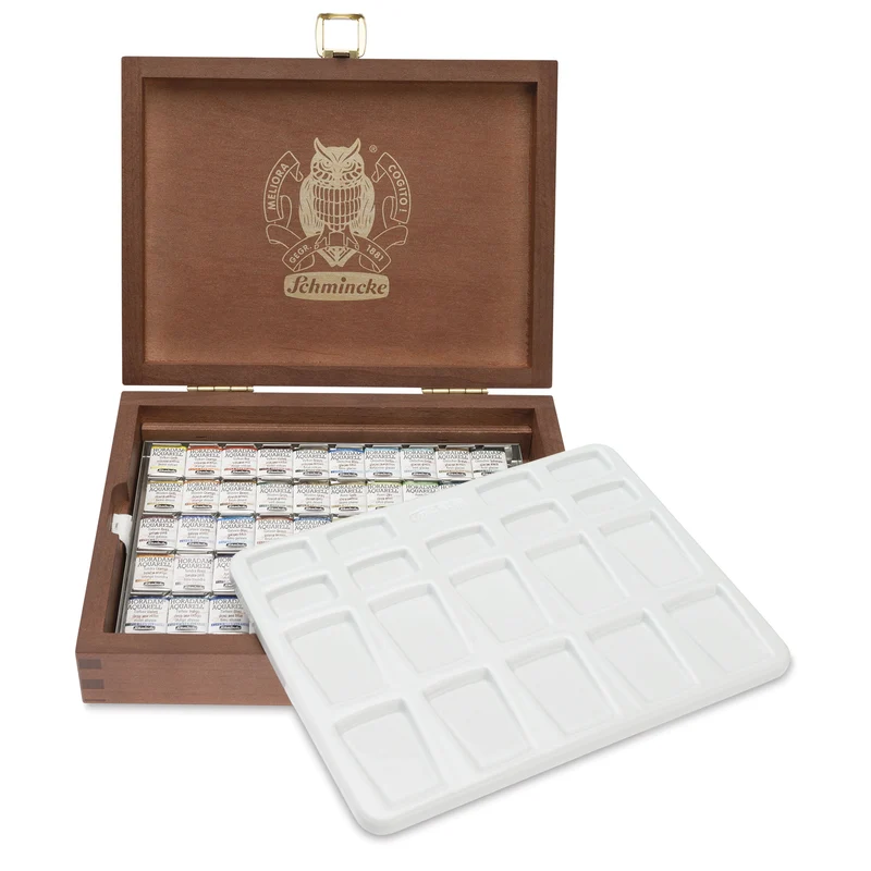 Set di acquerelli in scatola di legno Schmincke HORADAM Super Granulation – 50 mezzi godet