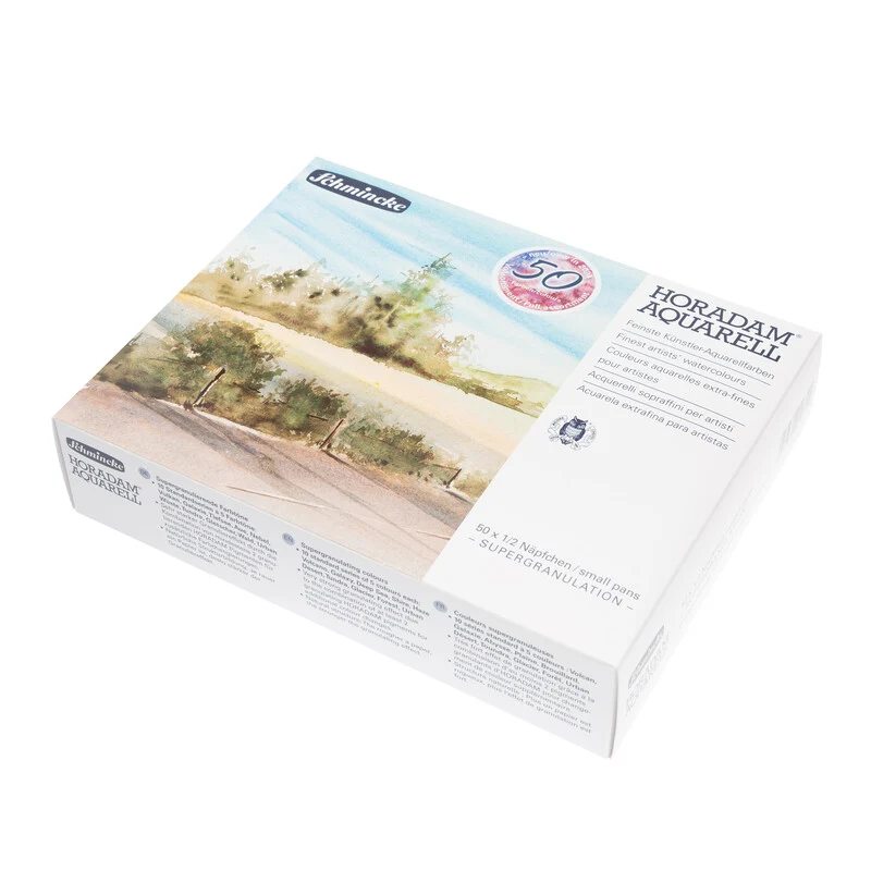Set di acquerelli in scatola di legno Schmincke HORADAM Super Granulation – 50 mezzi godet