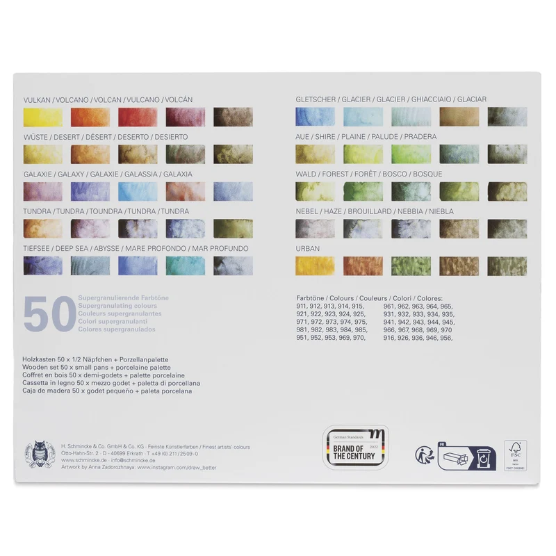 Drveni set akvarel boja Schmincke HORADAM Super Granulation – 50 × 1/2 posudice