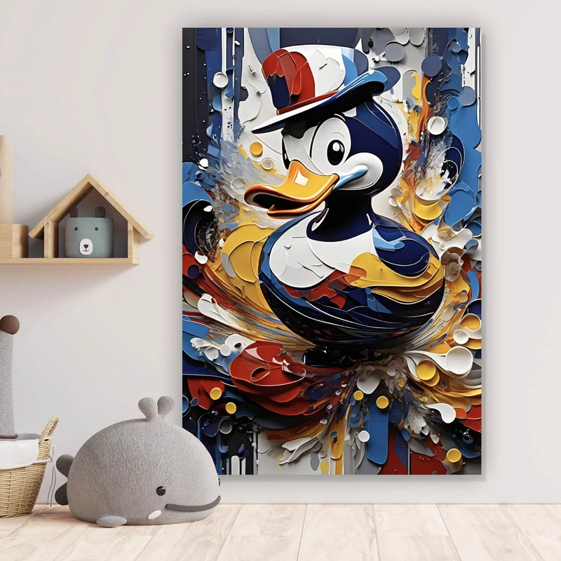 Poster Bunte Ente mit Hut Abstrakt Hochformat