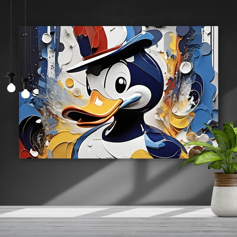 Aluminiumbild Bunte Ente mit Hut Abstrakt Querformat