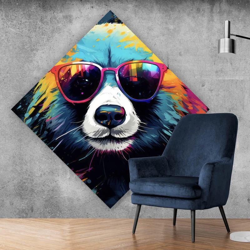Acrylglasbild Bunter Panda mit Sonnenbrille Street Art Raute