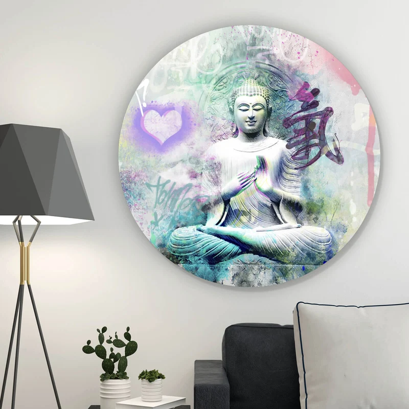 Aluminiumbild Buddhafigur im Pop Art Stil Kreis