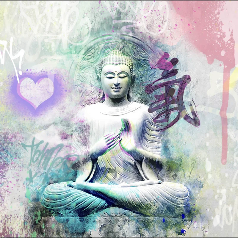 Spannrahmenbild Buddhafigur im Pop Art Stil Quadrat