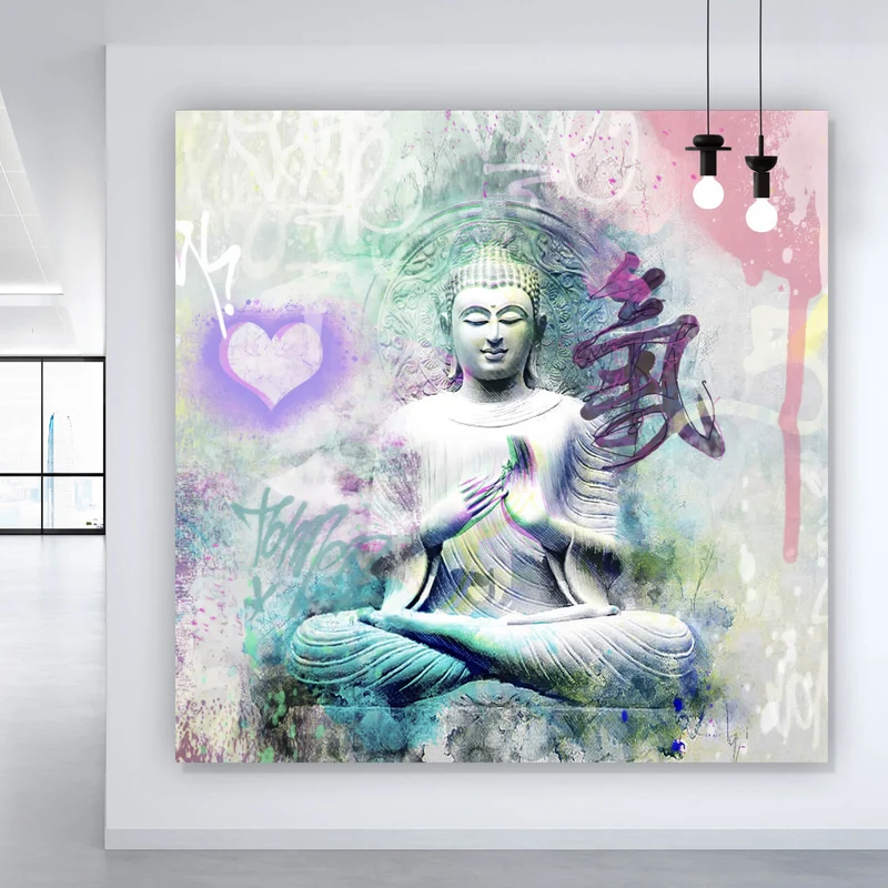 Leinwandbild Buddhafigur im Pop Art Stil Quadrat