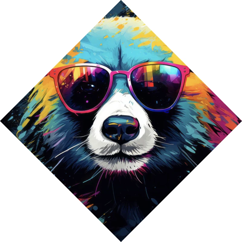 Leinwandbild Bunter Panda mit Sonnenbrille Street Art Raute