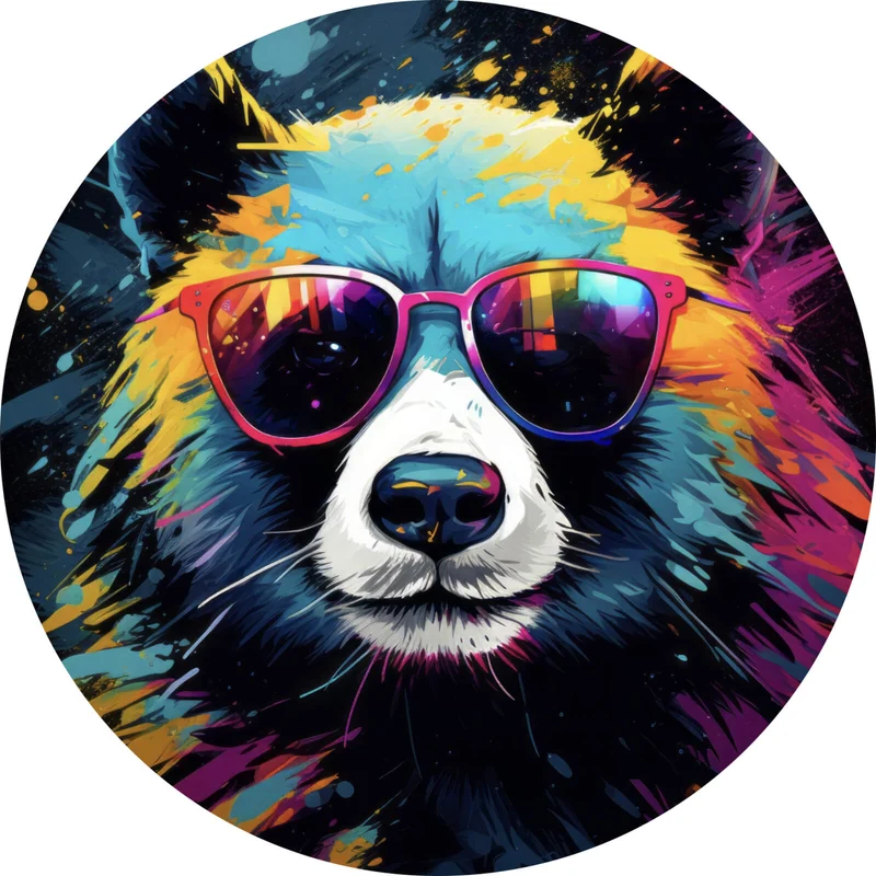 Aluminiumbild gebürstet Bunter Panda mit Sonnenbrille Street Art Kreis