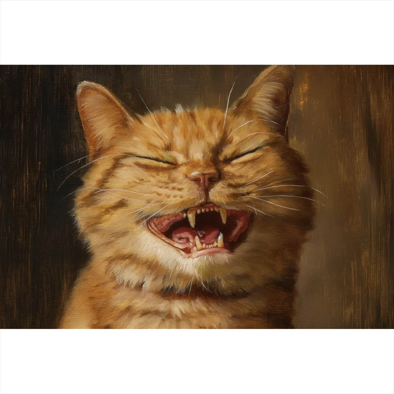 Leinwandbild Katze mit Burger Zeichenstil Querformat