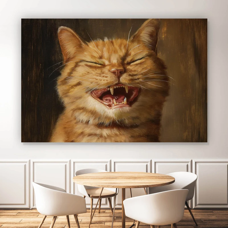 Poster Katze mit Burger Zeichenstil Querformat
