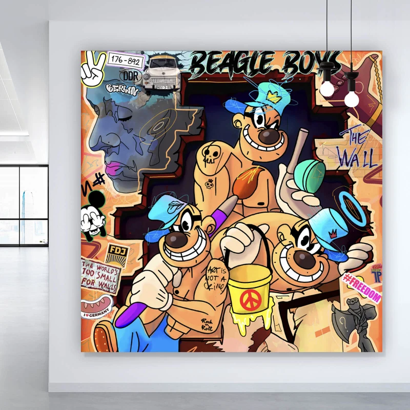 Acrylglasbild Collage Comicfiguren Pop Art Quadrat