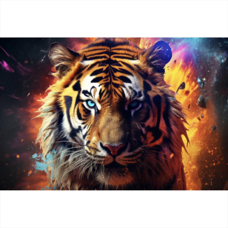 Acrylglasbild Tiger Portrait mit dynamischen Hintergrund Querformat