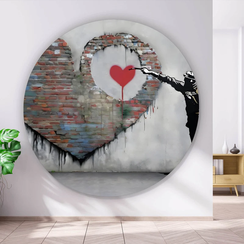 Aluminiumbild gebürstet Banksy großes Herz Street Art Kreis