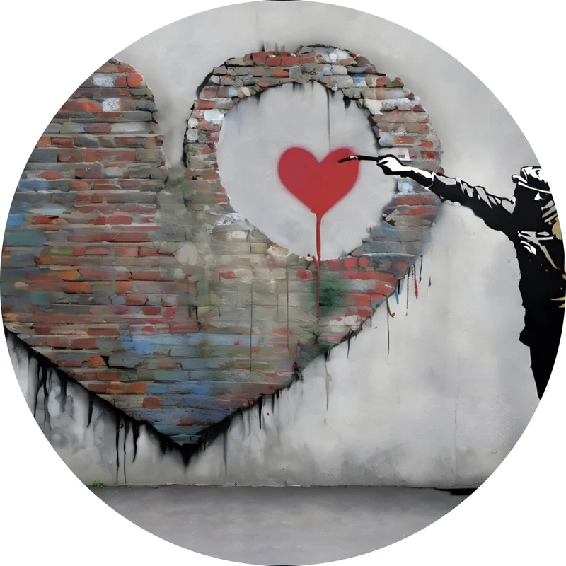 Aluminiumbild Banksy großes Herz Street Art Kreis