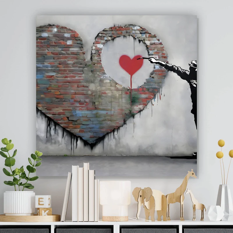 Acrylglasbild Banksy großes Herz Street Art Quadrat