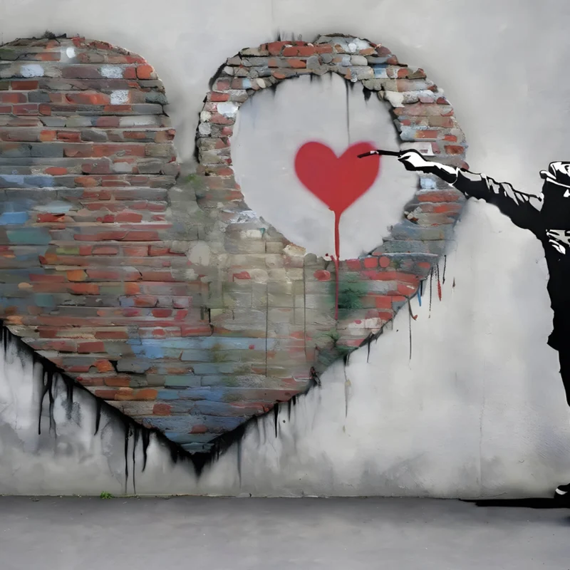 Acrylglasbild Banksy großes Herz Street Art Quadrat