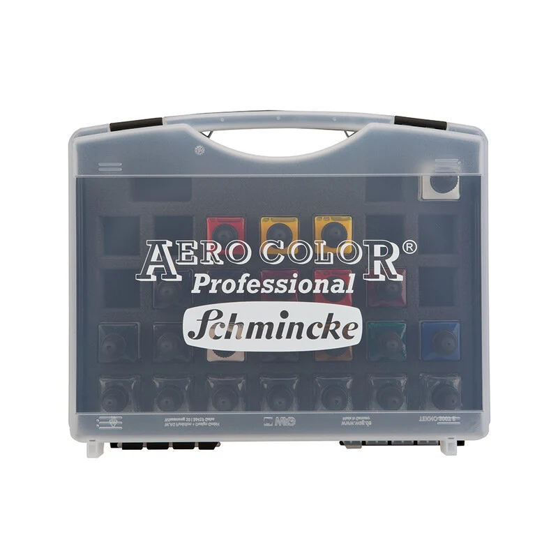 Set in plastica Schmincke AERO COLOR, 16 x 28 ml + 7 flaconcini vuoti