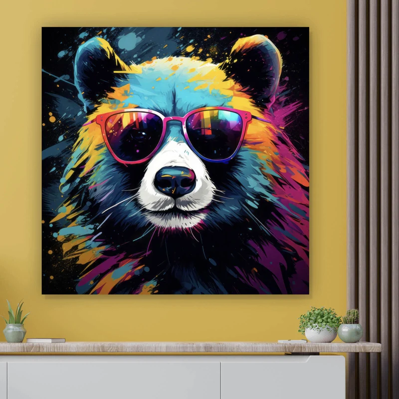Aluminiumbild Bunter Panda mit Sonnenbrille Street Art Quadrat
