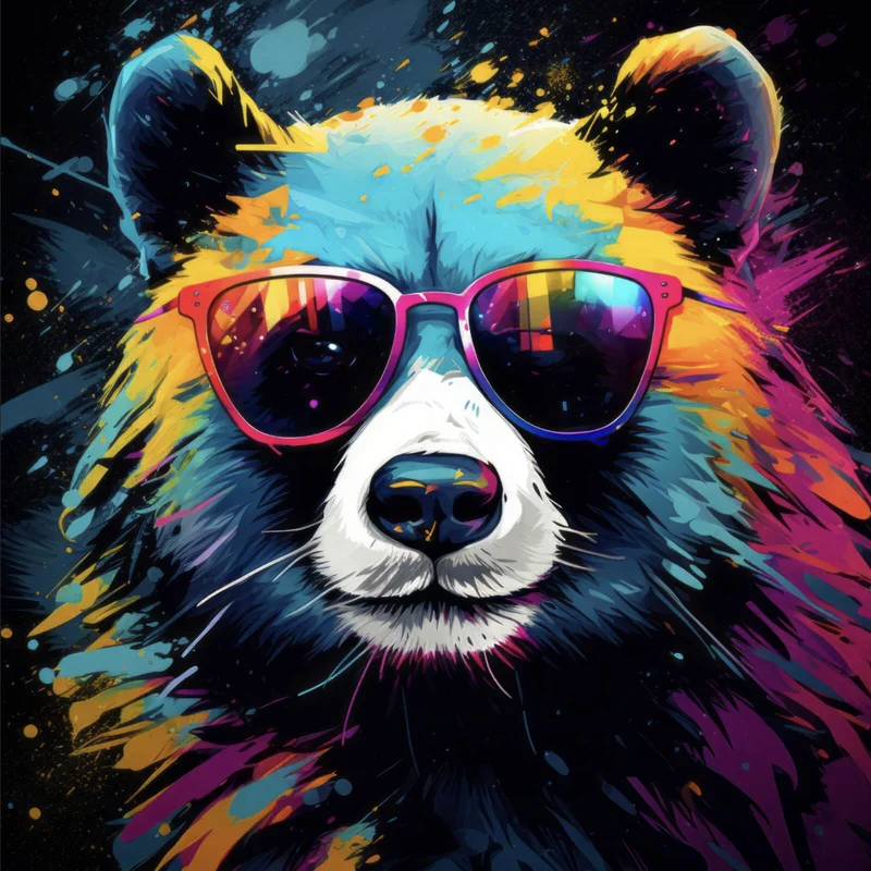 Leinwandbild Bunter Panda mit Sonnenbrille Street Art Quadrat