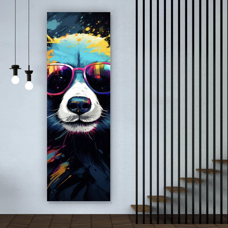 Acrylglasbild Bunter Panda mit Sonnenbrille Street Art Panorama Hoch