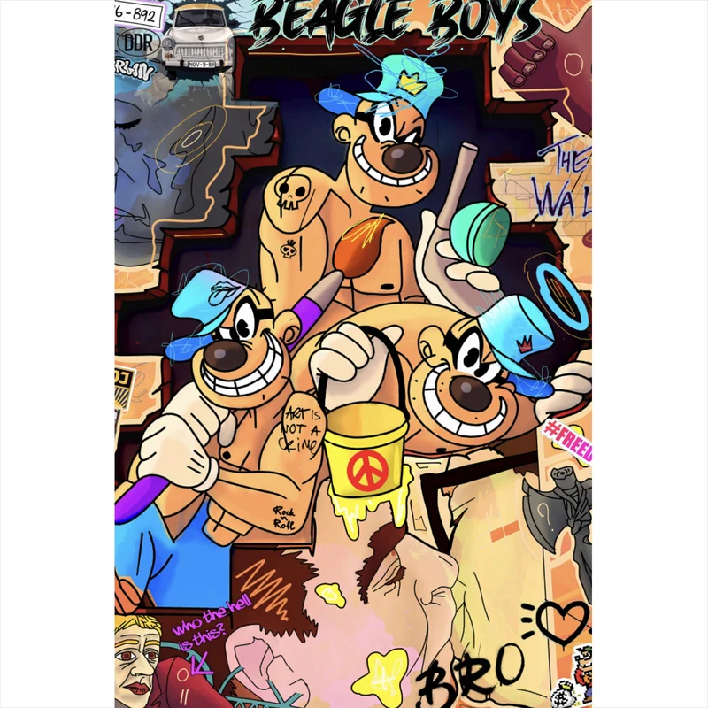 Acrylglasbild Collage Comicfiguren Pop Art Hochformat