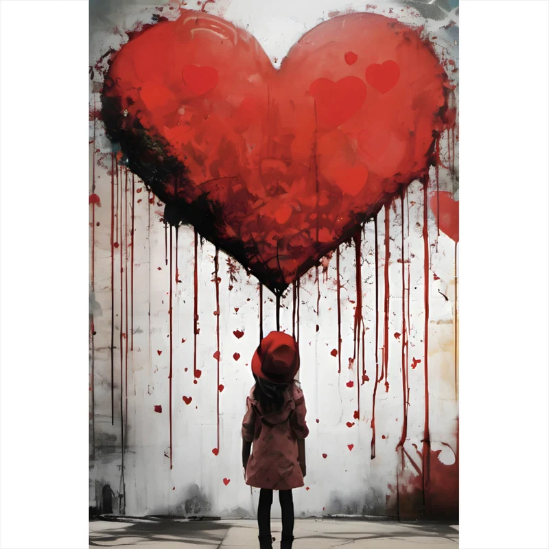 Poster Mädchen mit Herz Street Art Hochformat