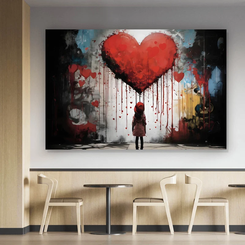 Aluminiumbild gebürstet Mädchen mit Herz Street Art Querformat