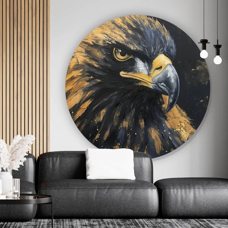 Aluminiumbild gebürstet Abstraktes Portrait eines Raubvogels Kreis
