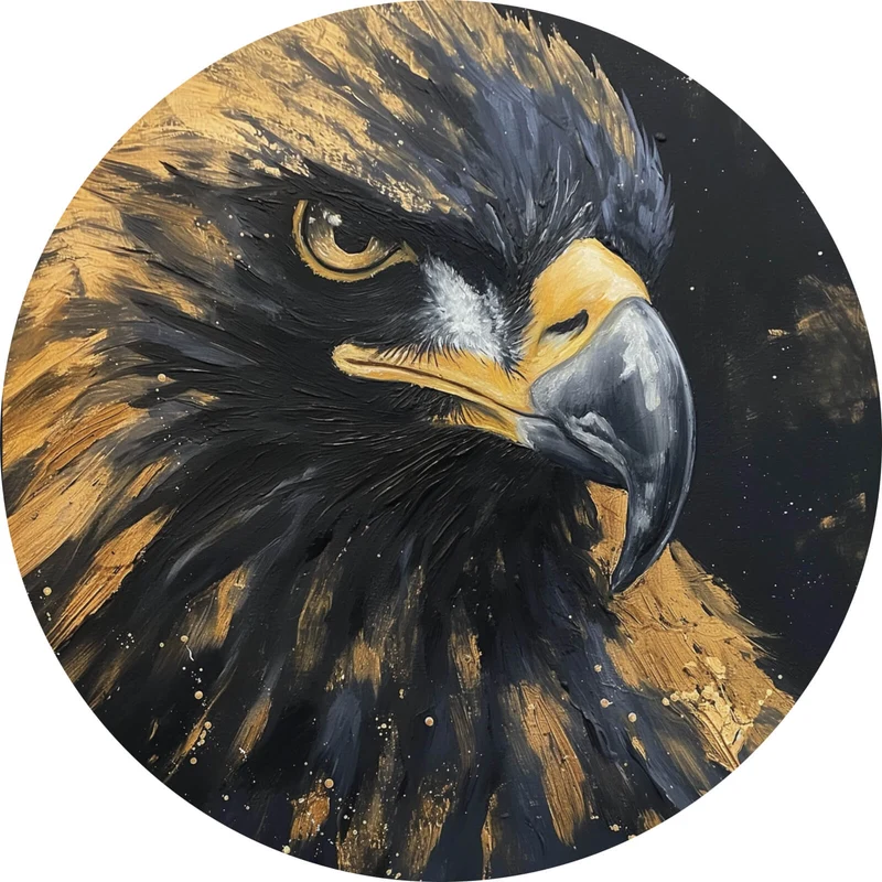 Aluminiumbild gebürstet Abstraktes Portrait eines Raubvogels Kreis