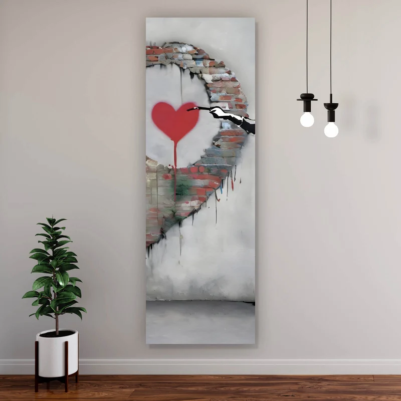 Acrylglasbild Banksy großes Herz Street Art Panorama Hoch