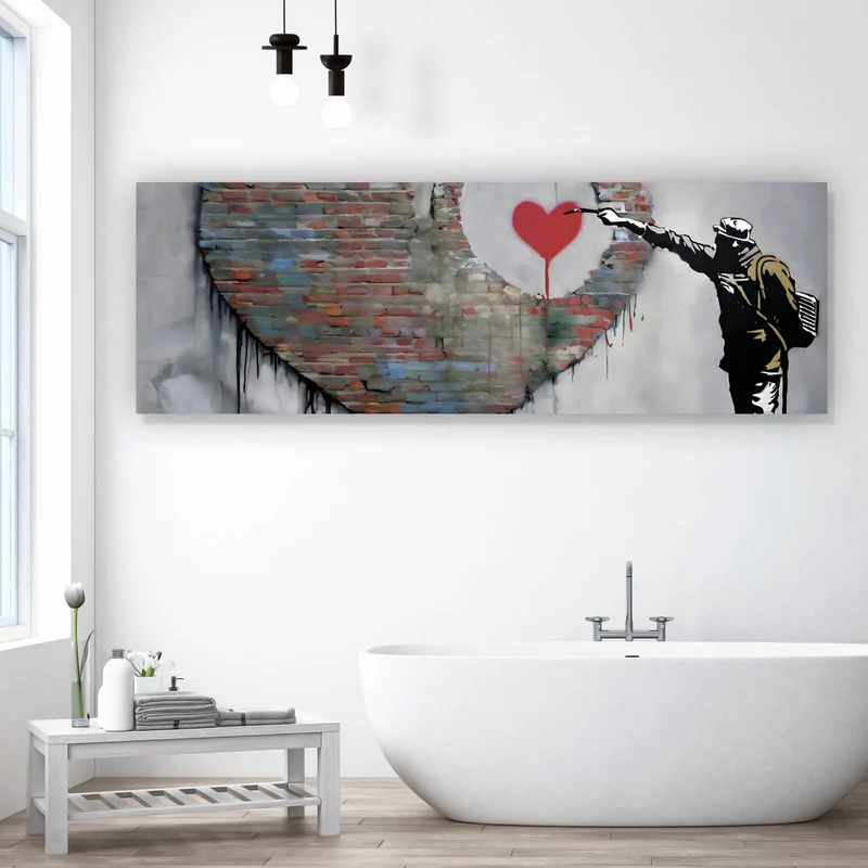 Spannrahmenbild Banksy großes Herz Street Art Panorama